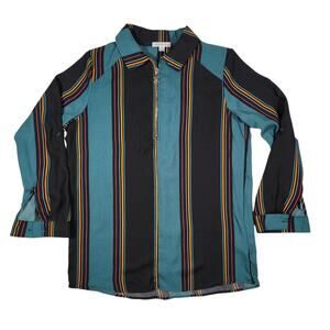 Ophelia Roe Top Women's Size L Long Sleeve Multicolored Floral Round Neck